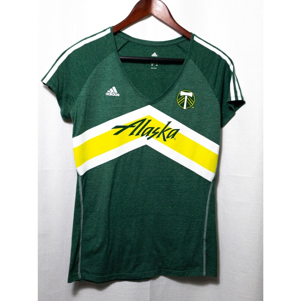 Adidas Portland Timbers V Neck Tee Womens L Green MLS Soccer Alaska